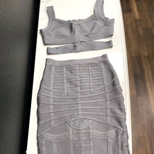 Women's Rayon Bodycon Top Skirt Set 2 Pieces Party Bandage Midi Dress